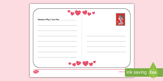 Valentine's Postcard Template (teacher made) - Twinkl