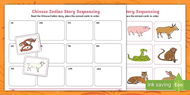 Chinese Zodiac Animals Sequencing Activity Worksheet