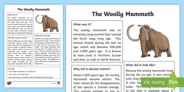 All About the Woolly Mammoth Fact File