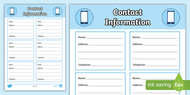 Contact Book Template Activity Sheet (teacher made) - Twinkl
