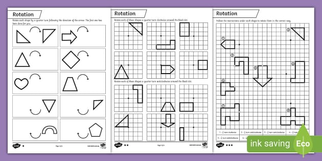 Centre of rotation & symmetry worksheets | shape translation