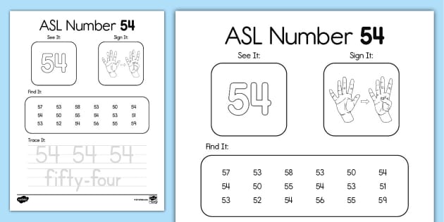 ASL Number 54 Activity (teacher made) - Twinkl