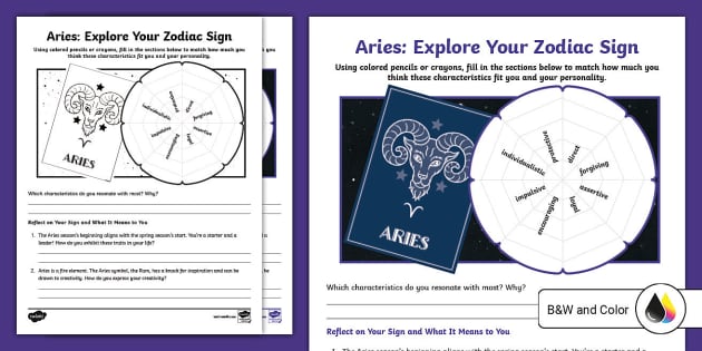 Aries Explore Your Zodiac Sign Activity for 3rd 5th Grade