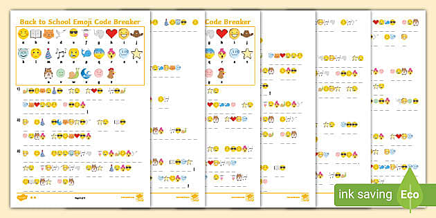 Emoji Code Breaker Activity Sheets Back To School