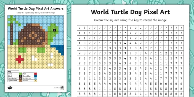 Pixel Art Turtle Template - Twinkl