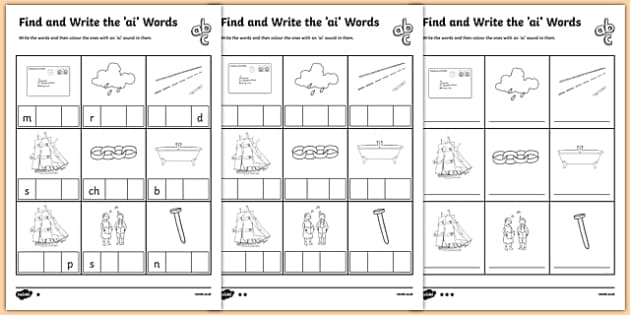 family e word worksheets long Differentiated Find Worksheet the Words Write ai and