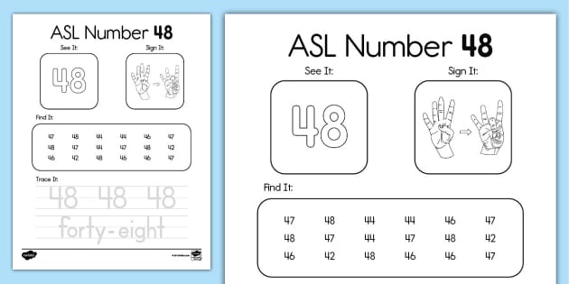 ASL Number 48 Activity (teacher made) - Twinkl