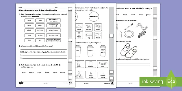 year 2 uses of everyday materials end of unit assessment sheet