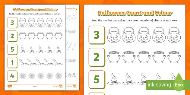 Halloween Count and Colour to 10 Activity Sheet Twinkl