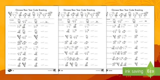Chinese New Year Place Value Crack the Code Worksheet