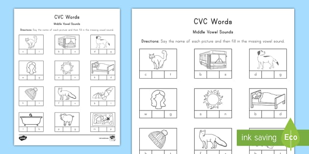 cvc words middle vowel sounds activity