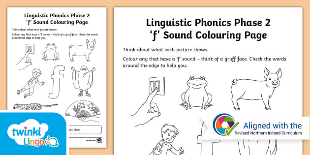 Linguistic Phonics Phase 2 'f' Sound Colouring Page - Twinkl