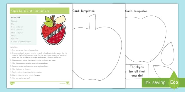 Teacher Appreciation Apple Card Craft Printable Activity