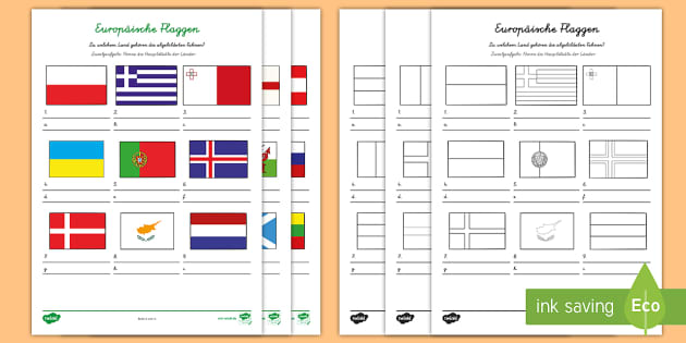 Europäische Länder und ihre Flaggen Arbeitsblätter