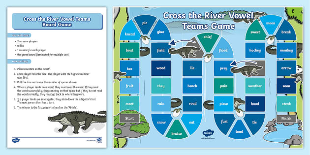 Cross the River Vowel Teams Board Game (teacher made)