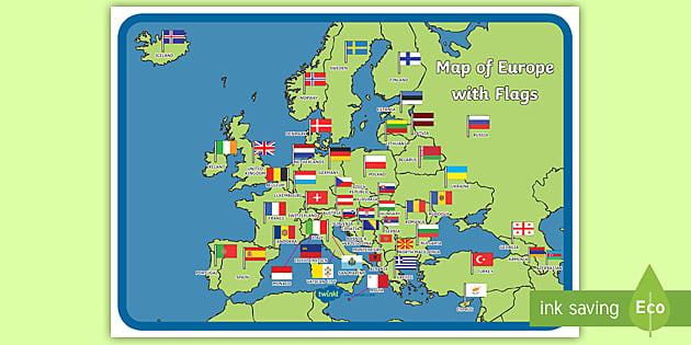 Map Of Europe With Flags Display Poster Map Of Europe Poster