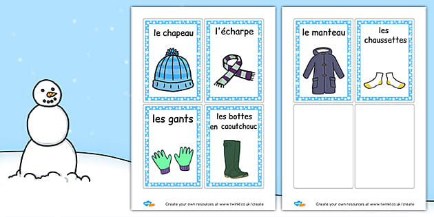 Winter clothes in French - Winter Clothes Labels French