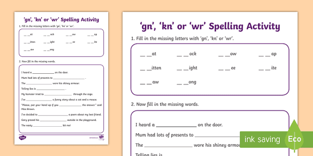 Gn Kn Or Wr Spelling Activity Teacher Made