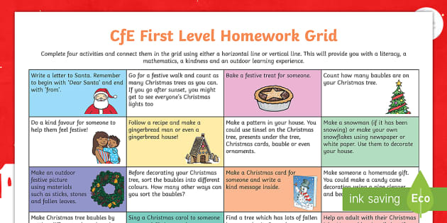 Christmas homework ideas