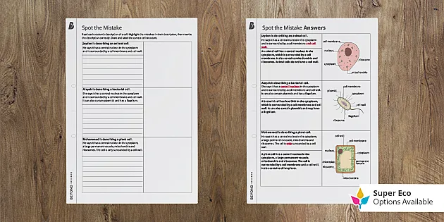spot the mistakes cell biology worksheet beyond science