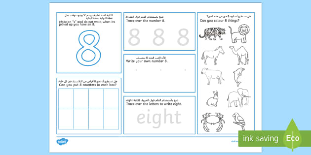 EYFS Number 8 Mat Activity Arabic/English (teacher made)