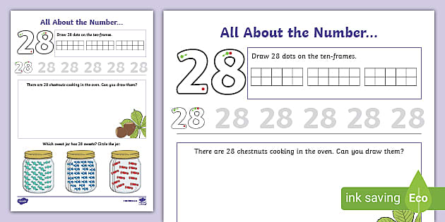 All About the Number 28 Worksheet (teacher made) - Twinkl