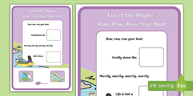 Finish the Rhyme Row Row Row Your Boat Worksheet Twinkl