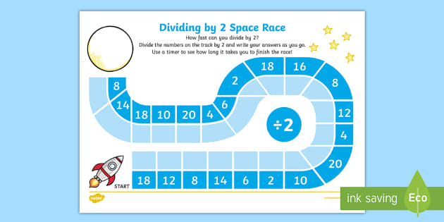 free divide by 2 space race activity teacher made