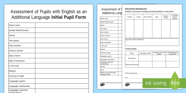 EAL (English As An Additional Language) Initial Pupil Profile Form