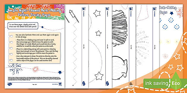 Bonfire Night-Themed Mark-Making Pattern Tracing Pages