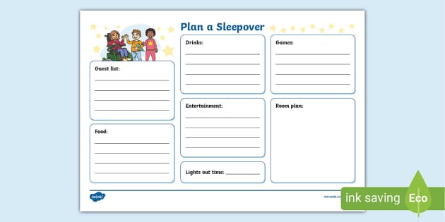 Plan a Sleepover Activity Sheet,sleepover (teacher made)