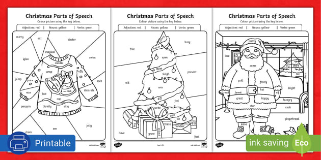 FREE Christmas Parts Of Speech Colouring Worksheets Pack