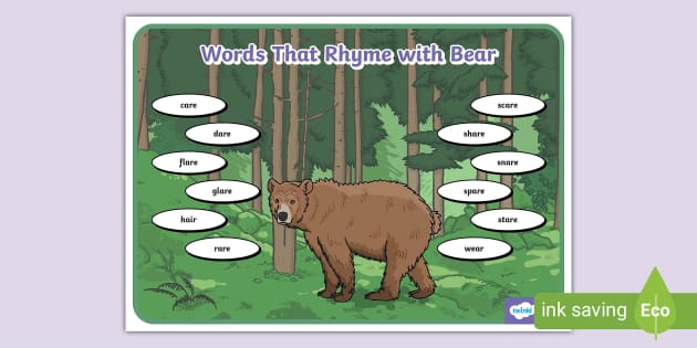 Rhyming Words for Bear Word Mat (teacher made) - Twinkl