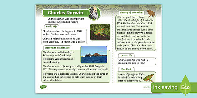 Charles Darwin KS1 Fact File - History - Significant People