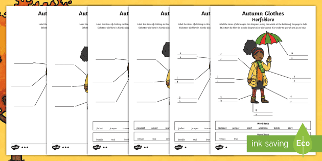 autumn clothes labelling differentiated worksheets