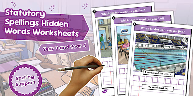 Year 3 and Year 4 Statutory Spellings Hidden Words Worksheets