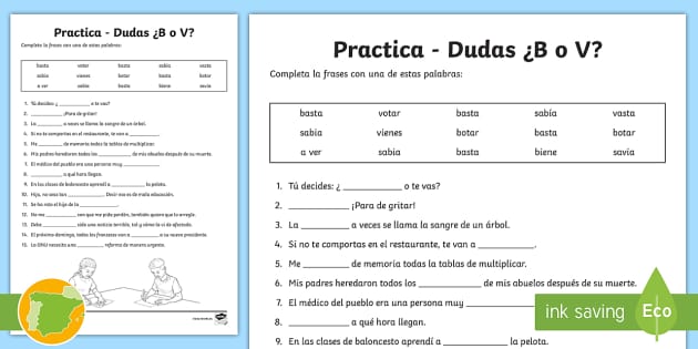 Ficha De Actividad: Practica Dudas B O V (teacher Made)