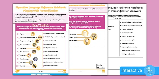 Figurative Language Reference Personification Activity