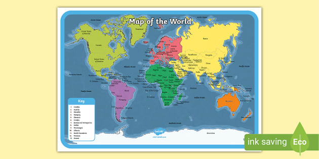 Map　World　Geography　KS1　Labelled　World　Printable　Map