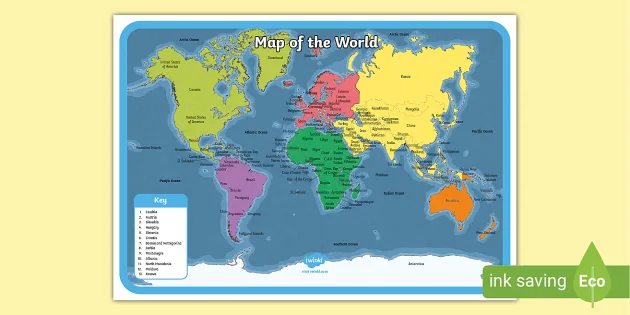 world map outline countries color