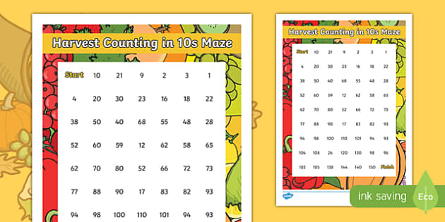 Harvest Counting in 10s Maze Worksheet / Worksheet, worksheet