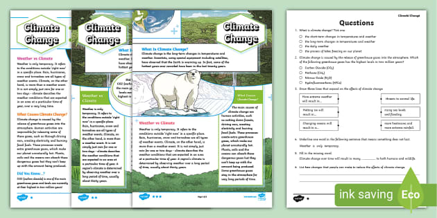 Climate Change Reading Comprehension LKS2 Differentiated Climate Change Reading Comprehension LKS2 Differentiated