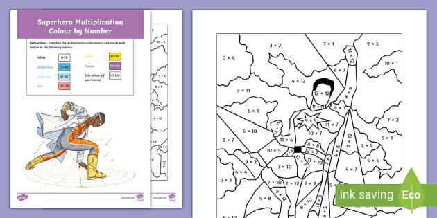 Superhero Multiplication Colour By Number Teacher Made