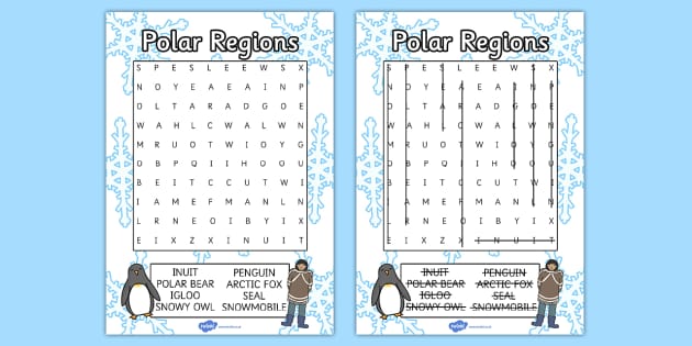 Polar Regions Wordsearch (teacher made) Twinkl