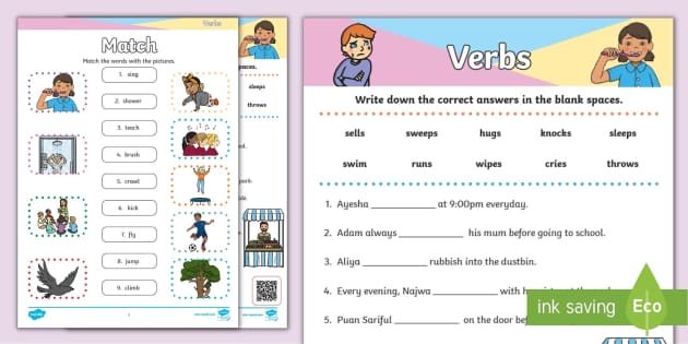 Printable Verbs Worksheet Year 1 KSSR (Teacher-Made)
