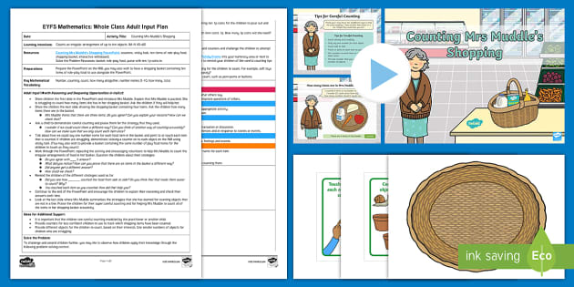 EYFS Maths: Counting Mrs Muddle's Shopping Adult Input Plan