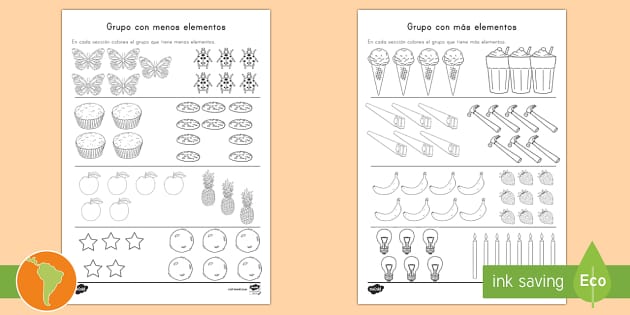 Ficha De Actividad Más O Menos Elementos En Un Grupo
