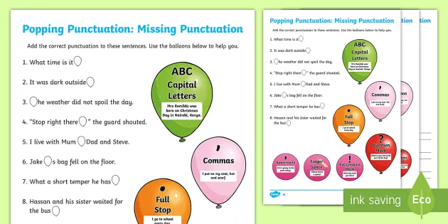 ks1 missing popping punctuation worksheets teacher made