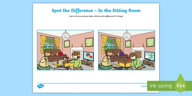 Spot the Differences in the Sitting Room Worksheet - Twinkl