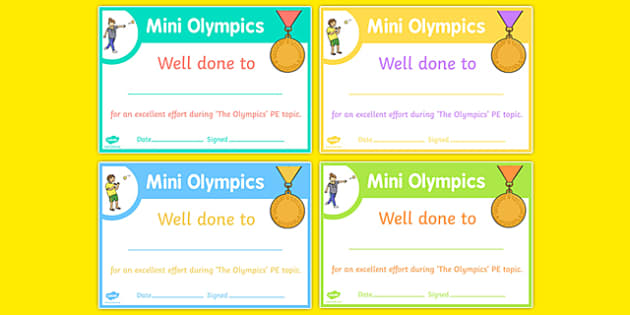Mini Olympics Achievement Certificates